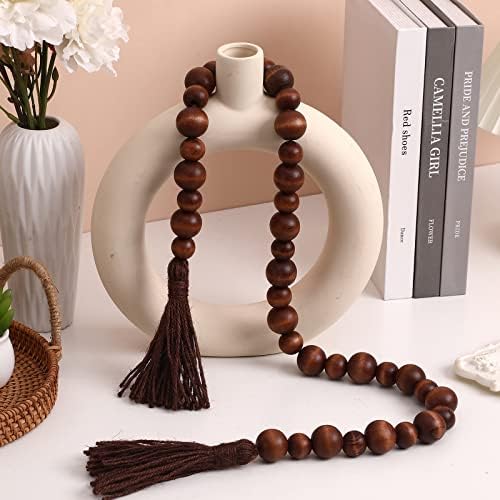 IMIKEYA Wooden Beads Garland: 2PCS Farmhouse Wood Bead Garland for Tiered Tray Farmhouse s Retro Hanging Wood with Tassels Prayer Rustic for Coffee Table Decor