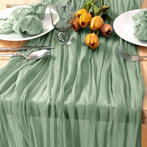 8 Pack Sage Green Cheesecloth Table Runner 10ft Boho Gauze Centerpiece
