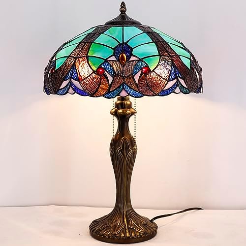 WERFACTORY Tiffany Style Lamp Green Stained Glass Bedside Table Lamp 24"