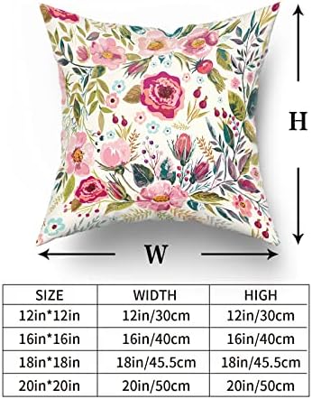 Spring Summer Flower Throw Pillow Covers 20X20 Inch Watercolor Peony Pillowcase Hot Pink Floral with Green Leaves Girly Decorative Square Cotton Cushion Cover Set of 2 for Home Garden Outdoor Bed