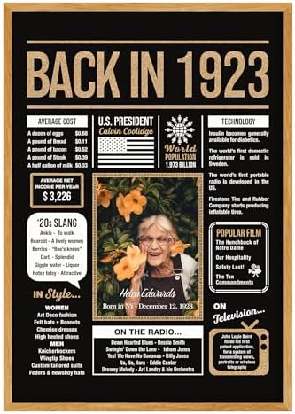 Personalized 102nd Birthday Party Decorations Men, Women, Him, Her - Custom Gifts Idea For 102 Years Old, Back In The Year You Born Newspaper For 102nd Birthday Poster No Frame Black Gold