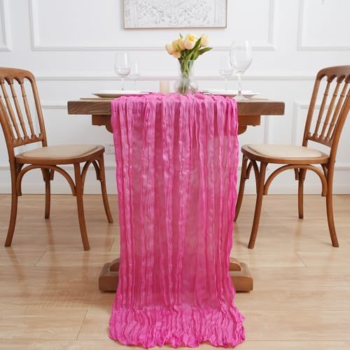Asee'm Hot Pink Cheesecloth Table Runner Fall Boho 10FT Gauze Party Decor