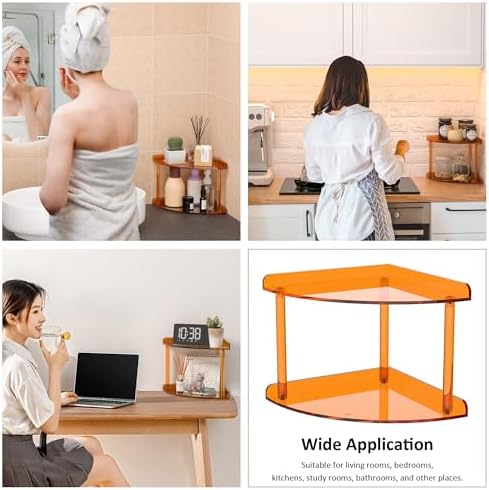 Sezanrpt 2 Tier Acrylic Corner Shelf Organizer Storage 9.5x9.5x8 Inch, Orange Countertop Corner Shelf for Bathroom, Kitchen, Bedroom, Office, Study Room