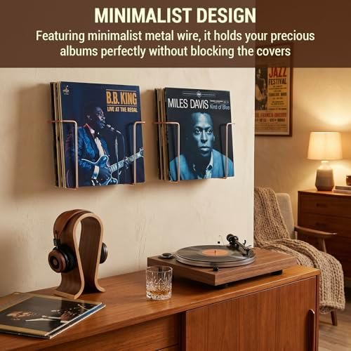 MyGift Copper Metal LP Record Wall Racks, Vinyl Album Display Set of 2