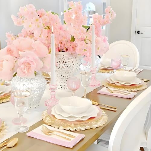 Pink Glass Candlestick Holders, Taper Candle Holders, Set of 6