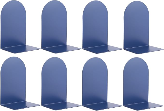 8 Pcs Metal Bookends - Book Ends for Shelves, Dark Blue