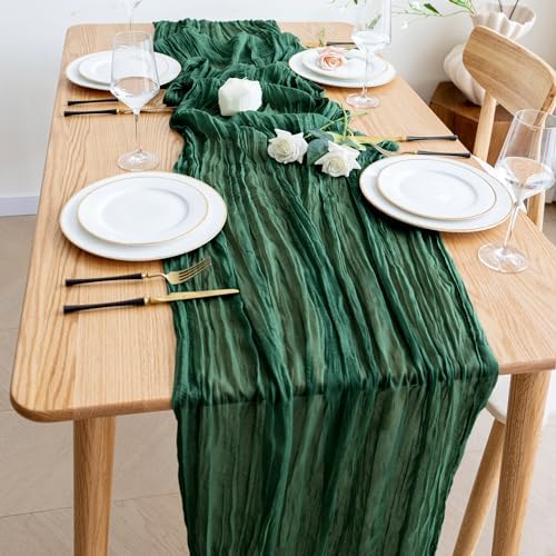 Wokceer Cheesecloth Table Runner Emerald Green 10FT Boho GauzeRunner,3Pack