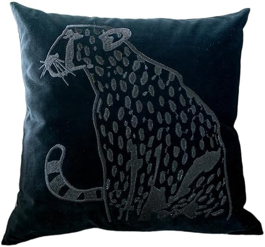 Luxury Embroidery Leopard Throw Pillowcase Gold Embroidered Velvet Cloth Cushion Cover Decorative Leopard Print Cheetah Pillows Case for Preppy Stuff Room 1PCS (Black)