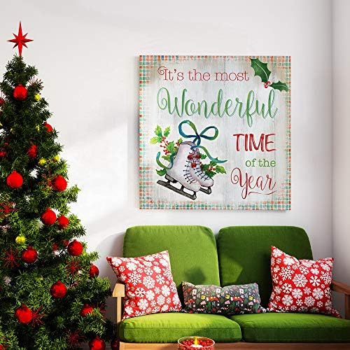 Renditions Gallery Canvas Wall Art for Christmas Decorations Most Wonderful Time of the Year Abstract Artwork for Living Room Office Home Kitchen Decor - 32"X32" LT05