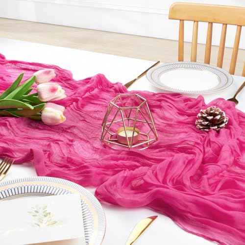 FEXIA 3Pcs Hot Pink Cheesecloth Table Runner Wedding Baby Shower Home Decor