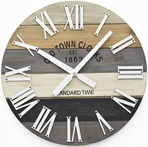 24" Wooden Multi-Color Maritime Coastal Beach Large Roman Wall Clock (Grey, 24 inch)