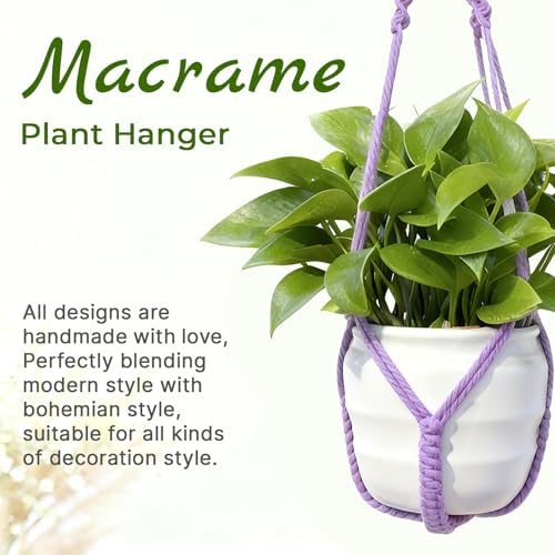 Macrame Plant Hanger, Up to 4-15 inch Pots, Wood Beads Cotton Hanging Planter Holder for Indoor Outdoor Boho Home Decor, 35 Inch, Set of 2 (Purple)
