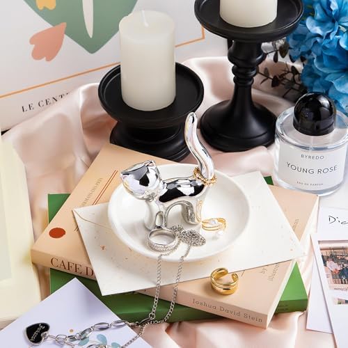 OSOPOLA Ceramic Silver Cat Jewelry Tray Ring Holder Dish Key Tray