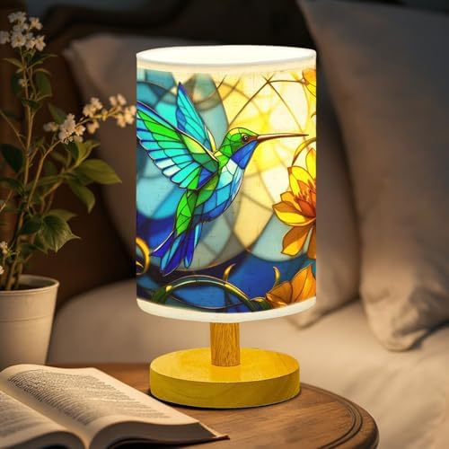Hummingbird Table Lamp LED 3-Color Pressed Bedside, Hummingbird Shade Lamp with Wood Base for Bedroom Living Room Desk Office TL01