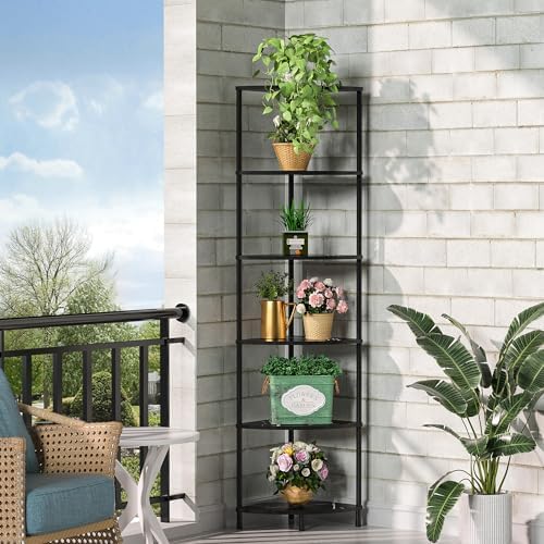 6 Tier Corner Book Shelf, 54.4", Marble Black