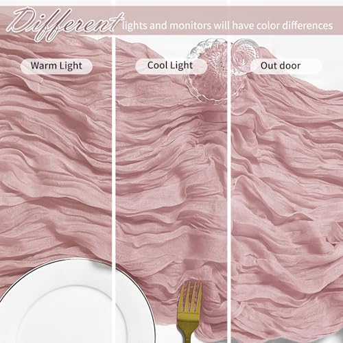 12 Pack Dusty Pink Cheesecloth Table Runner 17 x 108 Inch Gauze Table Runner Fabric Semi Sheer Cheese Cloth Table Decor Bulk for Rustic Romantic Wedding Baby Shower Table Decoration