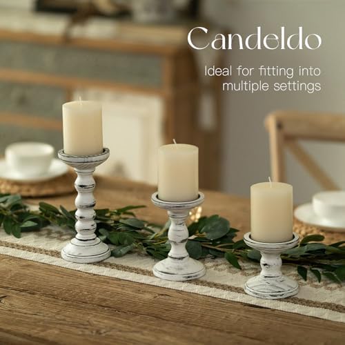Candeldo Wood Candle Holders for Pillar, White Farmhouse Fireplace Decor