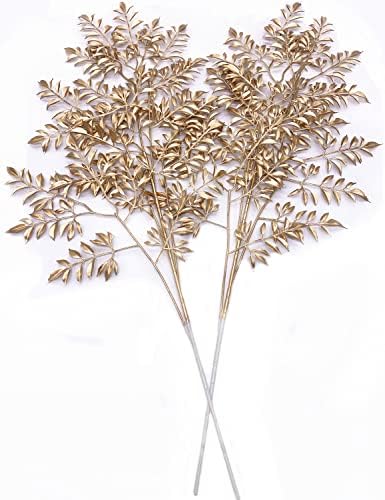 CATTREE Artificial Gold Leaves, Plastic Plants Christmas Decorations 30" Tall Golden 2 Pack, Fake Shrubs Bushes for Indoor Home Table Centerpieces Hotel Hall Party Decor Wedding Planting Filler