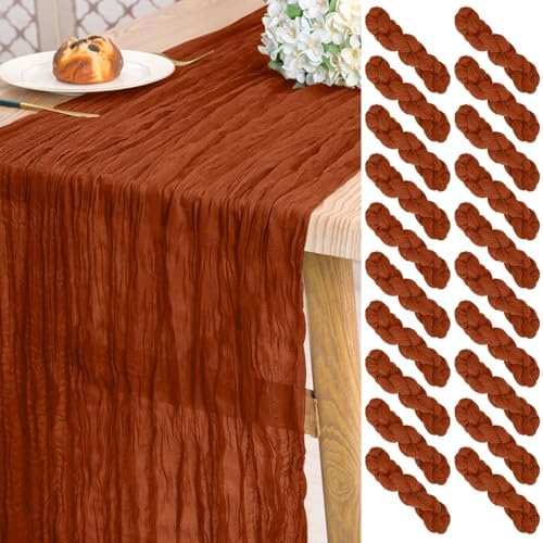 20 Pack Terracotta Cheesecloth Table Runner Long,21.5 x 120 Inch