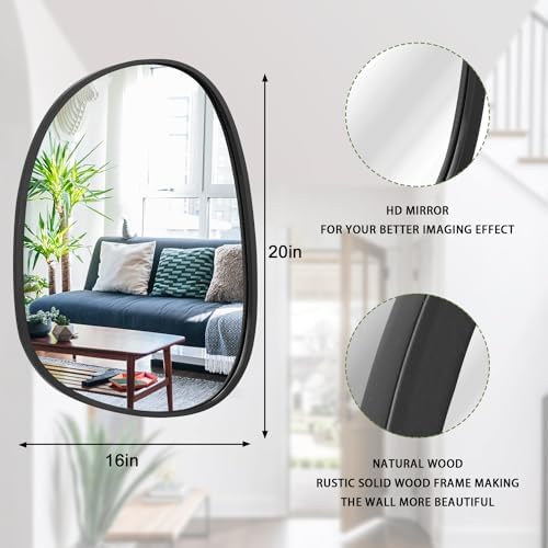 Wood Frame Hanging Mirror for Wall Asymmetrical Irregular Black Oval Wall Mirror for Bathroom Wall Mirrors Decorative for Bedroom Living Room Entryway Hallway Unique Mirror