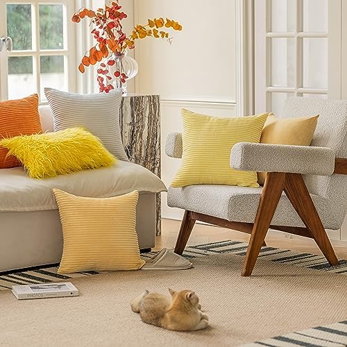 Home Brilliant Set of 2 12x20 Summer Pillow Covers Oblong Corduroy Rectangle Throw Pillow Case for Couch Chair Decor Baby Toddler Lumbar Throw Pillow Covers, 12 x 20 inch, Light Yellow