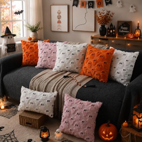 DFXSZ Halloween Pillow Covers 16x16 inch 2Pcs White Ghost Halloween Decor