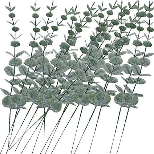 36pcs Eucalyptus Stems Artificial Eucalyptus Leaves Fake Greenery Branches Stems Faux Eucalyptuses Wedding Bouquet (Gteen)