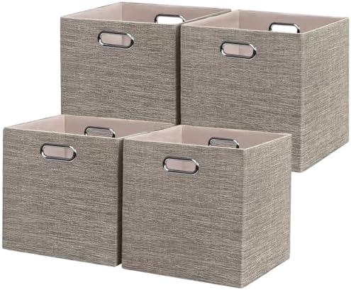 Posprica Storage Basket Bins,12×12 Foldable Storage Cube Boxes Fabric Drawer for Closet Shelf Cabinet Bookcase,4pcs,Coffee