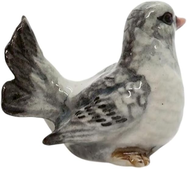WitnyStore Tiny 1½" Long Gray Brown Turn Left Pigeon Bird Figurine - Miniature Hand Made Painted Ceramic Birds Aves Colorful Porcelain Feathered Animals Cute Decorative Collectible Figure Décor Gifts