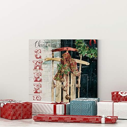 Renditions Gallery Xmas Wall Prints for Home Decor Christmas Cheer Sled Canvas Hanging Artwork for Bedroom Living Room & Kitchen Decorations - 24"X24" LT05