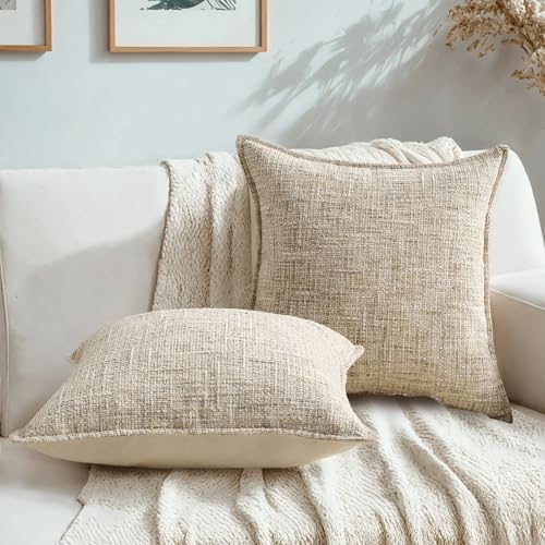 HAUSSY Pack of 2 Chenille Tweed Throw Pillow Covers 26x26 Inch, Beige