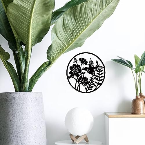 NBEADS Plant Bird Metal Wall Art Decor, Oval Matte Wall Hanging Decor Silhouette Wall Art for Home Bedroom Living Room Garden Hotel Office Wall Christmas Festival Decoration Gift, 11.1×11.6"