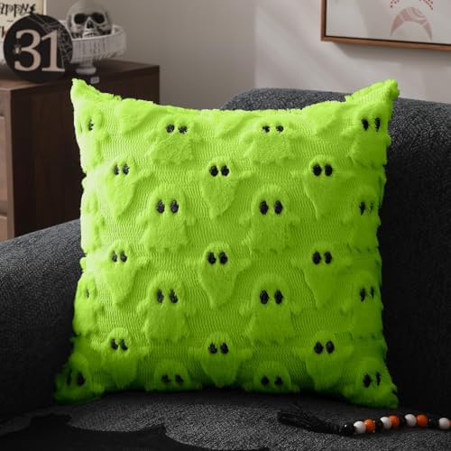 DFXSZ Halloween Pillow Covers 18x18 inch 2Pcs Green Ghost Halloween Decor