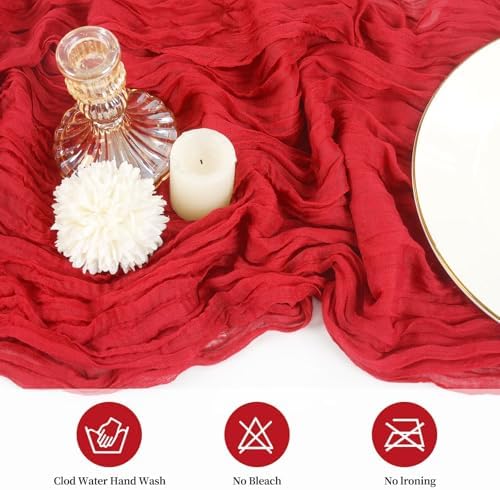 10 Pack Cheesecloth Table Runner 17 x 108 Inch, Red