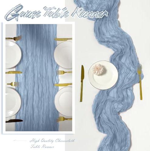 15 Pack Dusty Blue Cheesecloth Table Runner 17 x 108 inch Cheese Cloth Table Runners 9ft Blue Table Runner Rustic Romantic Sheer Gauze Runner for Wedding Party Baby Shower Table Decoration
