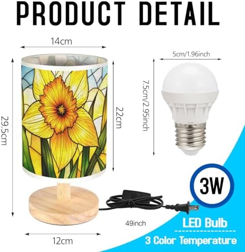 Daffodil Table Lamp LED 3-Color Pressed Bedside, Daffodil Shade Lamp with Wood Base for Bedroom Living Room Desk Office TL01
