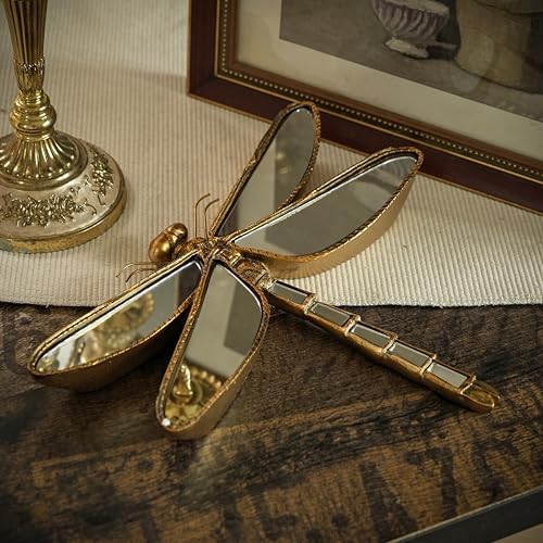 Decorative Bug and Dragonfly Mirrors - Gold Resin and Glass Wall Decor, Perfect for Victorian and European Themed Homes