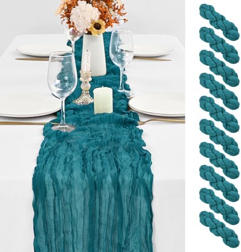 10 Pack Teal Table Runner 10Ft Cheesecloth Table Runner Boho Gauze Cheese Cloth Table Runners Romantic Turquoise Table Runners for Wedding Party Bridal Shower