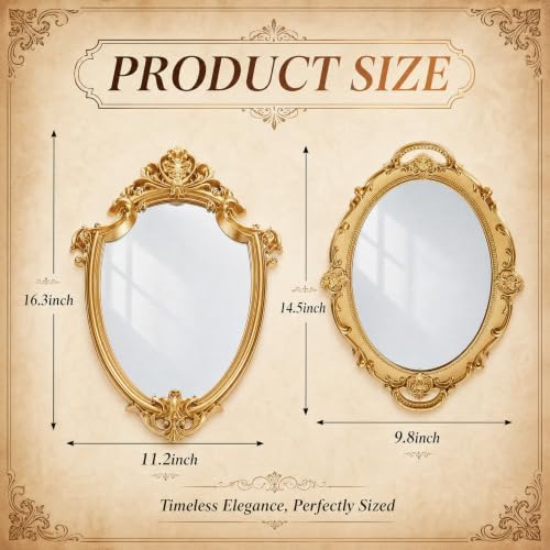 Beeveer 2 Pcs Vintage Gold Wall Mirror Set Luxury Gallery Wall Mirror Decorative Hanging Antique Decor for Living Room Entryway Wedding Bedroom Bathroom Victorian Decor (Classic,Gold)