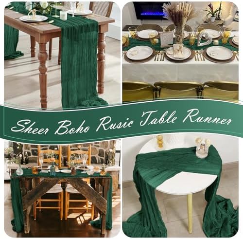 15 Pack Emerald Green Cheesecloth Table Runner 17 x 108 inch Cheese Cloth Table Runners 9ft Green Table Runner Rustic Romantic Sheer Gauze Runner for Wedding Party Baby Shower Table Decoration