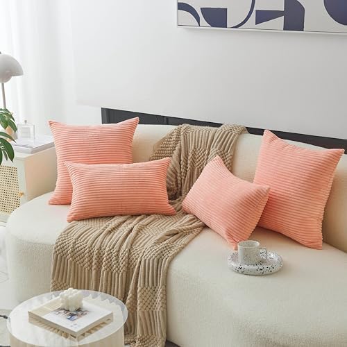 Home Brilliant Coral Pillows 20x20 Throw Pillow Cover for Sofa Bed 2 Pack Square Plush Velvet Accent Pillow Cases for Girl Bedroom Decor, 50cm, 20 x 20 Inch, Coral