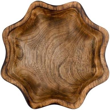 Natural Wooden Tray, Serving Bowl for Salad, Veggies and Fruits, Large Deep Tray for Family, Party (Octagonal Bowl)