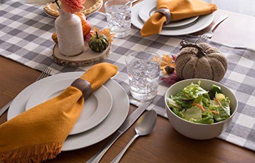 DII Fringed Check Tabletop, Table Runner, 14x108, Gray