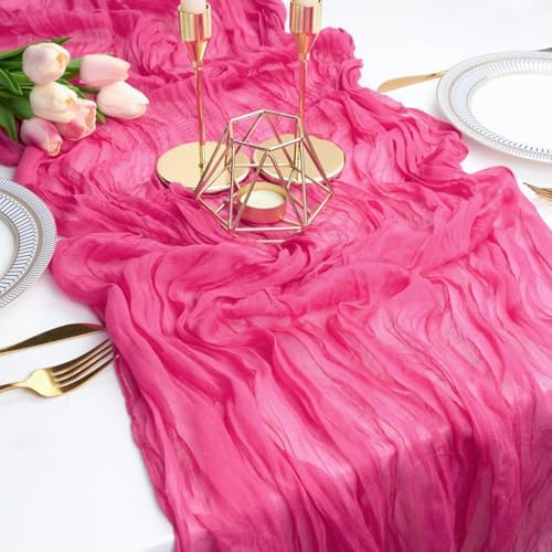 FEXIA 3Pcs Hot Pink Cheesecloth Table Runner Wedding Baby Shower Home Decor