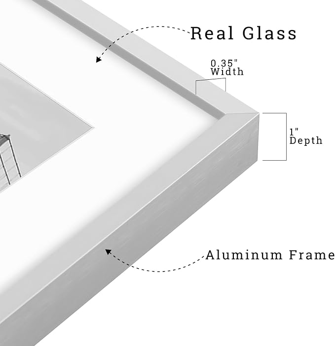Frametory 16x20 Silver Aluminum Metal Picture Frame Mat for 11x14 Glass