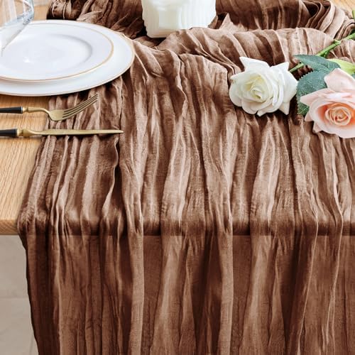 Wokceer Cheesecloth Table Runner Brown 10FT Boho Gauze Runner for Party