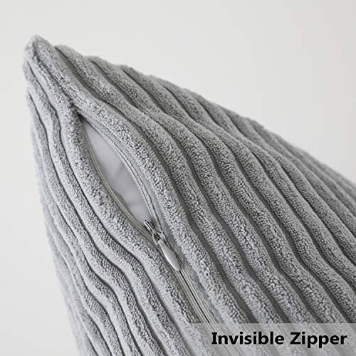 Home Brilliant Throw Pillow Covers 18 x 18 Set of 2 Striped Velvet Corduroy Gray Couch Pillow Covers Decorative Throw Pillow Covers for Couch Chair Bed, 18x18 inch, Light Grey