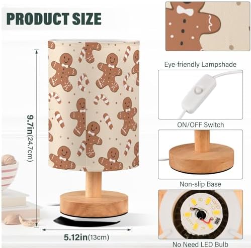 Christmas Brown Gingerbread Man and Candy Cane Bedside Table Lamps with USB Port for Bedroom Lamp Accent Table Lamp Small Nightstand Lamp Linen Shade Decorative Lamps for Home|Room|Dorm|Holiday