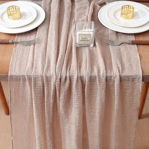 6Pcs Cheesecloth Table Runner DeepBeige 10FT Boho Gauze Cheese Cloth Table Runners 120 Inches Long Rustic Sheer for Centerpiece Home Party Christmas Wedding Baby Shower Spring Easter Decor
