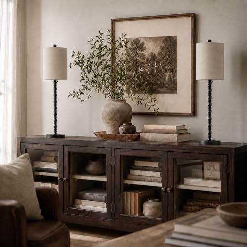 Buffet Lamps, Table Lamps Set of 2-30" H Tall with Sturdy Metal Bases & Textured Linen Shades - UL Certified, Ideal for Creating a Cozy Vibe in Living Rooms, Dining Rooms & Entryways (Matte Black)